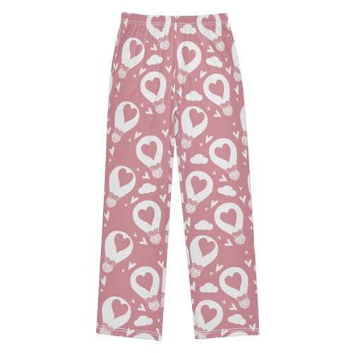 Hot Air Balloon Love Heart Boys Long Pants Soft Trousers Elastic Waist Kids Lounge Bottoms with Pockets S-XL