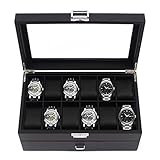 Watch Box Organizer for Men, 24 Slot Luxurious & Masculine Carbon Fiber Textured Display Case - Real