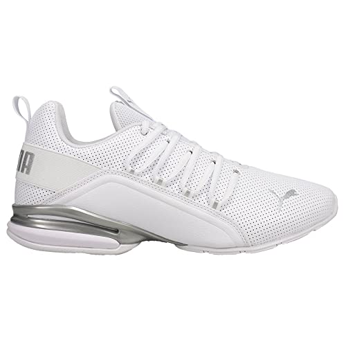 PUMA PUMA Men's AXELION PERF Cross Training Sneaker, Puma White-Puma Silver, 7.5