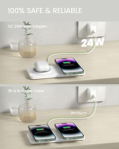 Magnetic Wireless Charging Pad, Geekera 2 In 1 Charging Station For Apple, Dual Magsafe Wireless Charger For Iphone 14/13/12 Pro Max/Pro/Plus/Mini, Airpods 3/Pro 2 (Only For Apple Products) #TOP1