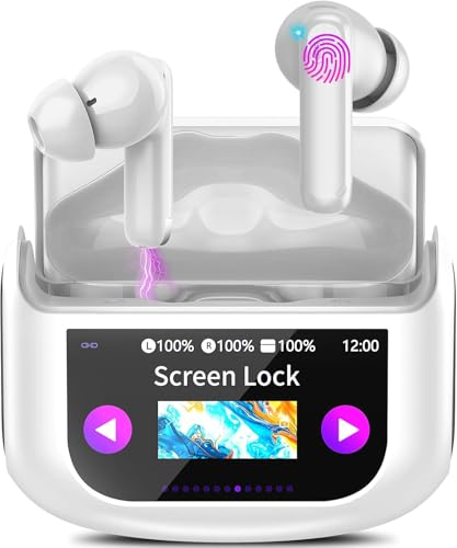 Thunelec Wireless Earbuds, 48H Smart Touch Screen Ear Buds Bluetooth 5.4 Headphones, ANC/ENC Noise Cancelling Mic Bluetooth Earbuds, 5 EQ Modes, HiFi Stereo, IPX7 Waterproof Wireless Earphones White