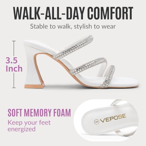 Vepose Women's White Rhinestone Strappy Heeled Sandals, Size 7, 6125 - image 4