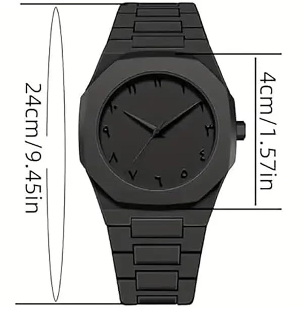 Image of Minimalist All Black Analog Watch, Matte Finish Metal Band, Unisex Wristwatch with Arabic Numerals