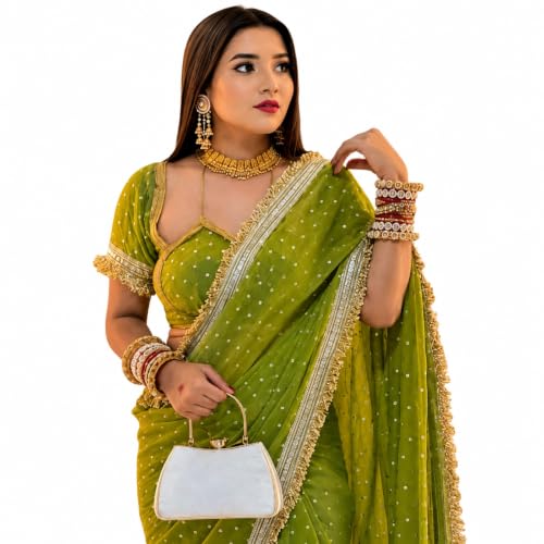 Yashika Women's Frendy Satin Butti Saree with Blouse Piece for Traditional Ethnic Wear Sari