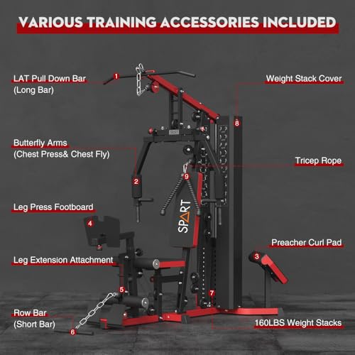 SPART Home Gym Station,Multifunctional Home Gym Workout Equipment,with 160LBS Weight Stack for Leg Press & Chest Fly, All in One Exercise Equipment Full Body Strength Training with Pulley System - Image 4