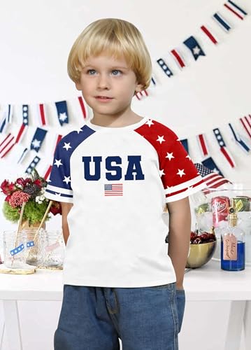 Image of CAZYCHILD Girls 4th of July USA Shirt American Flag Patriotic T-Shirt Independence Day Outfit for Kids 5-14Years