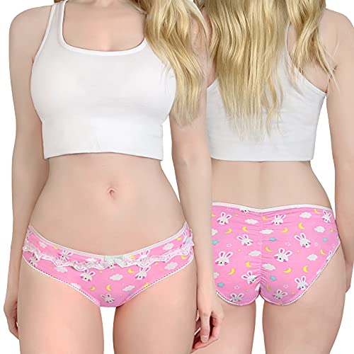 Image of Littleforbig Women's Ladies Soft Cotton Underwear Comfortable Hipster Briefs 5 Colorful Pack Panties Set - Bedtime Bunny
