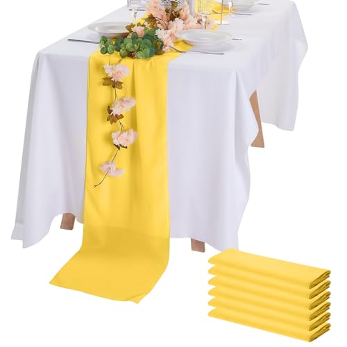 Peomeise 6pack Chiffon Table Runner 14X108 Inch Sheer Wedding Runnerï¼ŒRomantic Yellow Sheer Fabric for Wedding Decorations,Baby Shower and Birthday Party