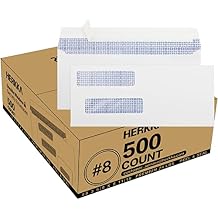 #8 Double Window Security Check Envelopes, No.8 Double Window Bussiness Envelopes Designed for QuickBooks Checks - Computer Printed Checks - 3 5/8 X 8 11/16 NOT for INVOICES - 24 LB - 500 PACK