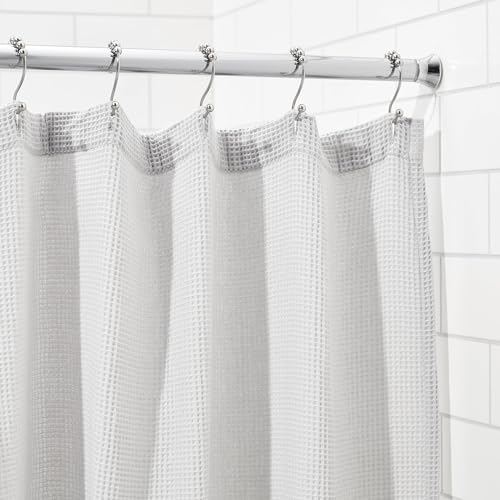 Image of Amazon Basics No Drill Spring Tension Curtain Rod, Adjustable 54-90 inch Width, Chrome, Classic Finial