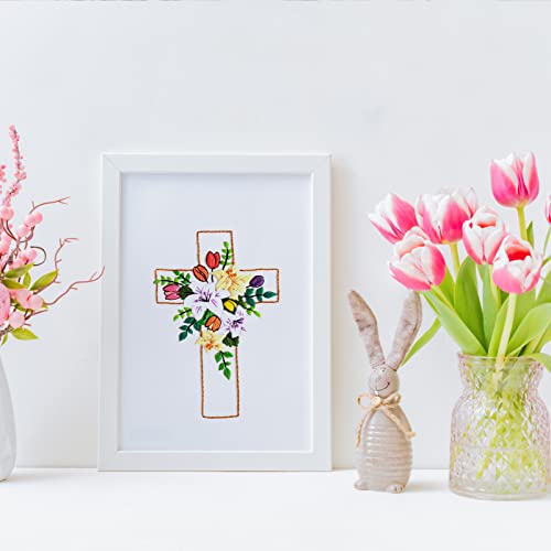 Image of Louise Maelys Cross Lily Pattern Embroidery Starter Kit,Cross Stitch Kits for Adults with Embroidery Hoop Needles Threads Instruction -Easter Jesus