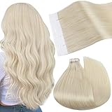Ugeat Haarverlangerung Tape Echthaar 55cm Haare Tapes Extensions Echthaar Platinblonde Farbe 60 Tape Extensions Echthaar Unsichtbar mit Band 20 Stücke 50 Gramm Double Sided Tape Extensions