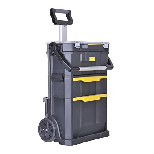 Stanley STST1-79231 - Taller móvil para herramientas 2 en 1, Dimensiones 56 x 38 x 76 cm, 59 litros, Asa telescópica con tapa bimaterial negra