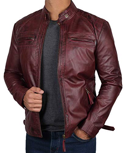 Blingsoul Slim Fit Leather Jacket Men | [1100104] Johnson Real Maroon, L #TOP1