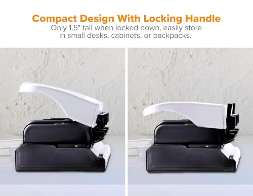 Image of Bostitch 3-Hole Punch, 15 Sheet Capacity, Heavy Duty All-Metal Paper Punch, Non-Slip Base, Easy-Empty Chip Tray, 9 /32 inch Holes, Fits Standard 3 Ring Binders, Office, School & Home, White