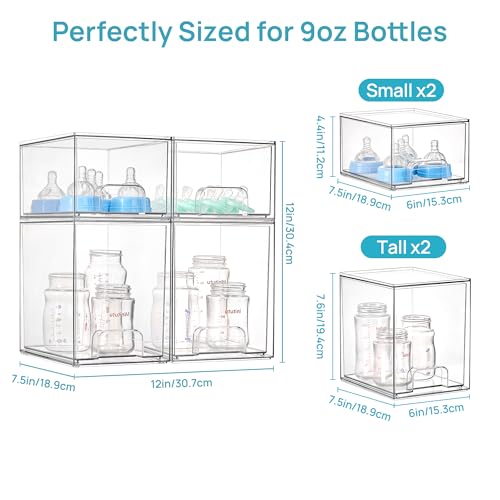 Image of Vtopmart 4 Pack Baby Bottle Organizer Set, Stackable Storage Drawers Ideal for Kichen Countertop, Vanity, Bathroom, Cabinet, Pantry Organization