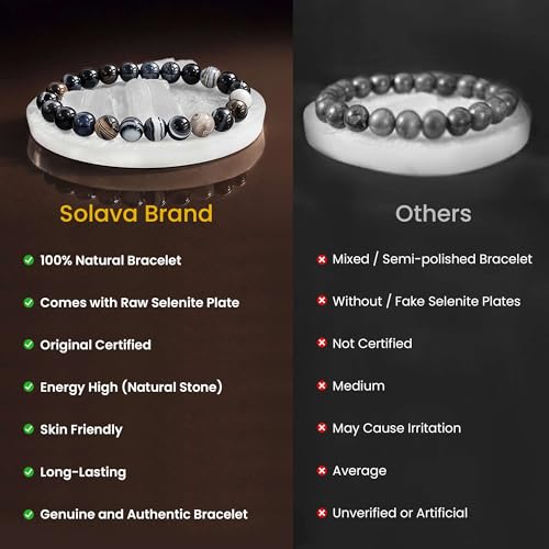 Image of SOLAVA Sulemani Hakik Bracelet Original Certified with Selenite Plate | Natural Sulemani Hakik Stone Crystal Bracelet for Men & Women | Protection, Grounding & Energy Cleansing