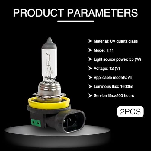 Flygun 2 PCS Car H11 Halogen Bulb, 12V 55W Precise Filament Super Bright Anti-fog Low Beam Lights, with UV Resistant Quartz Glass Bulb, Universal Plug and Play Bulb Replacement for Car (White) - Thumbnail 2