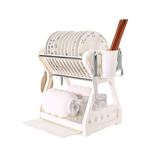 MYXJX dish drainer rack, Dish Rack 2 Tier Dish Drying Rack with Drain Board Utensil Holder Cutting Board Holder Dish Drainer for Kitchen Countertop Neat(A)