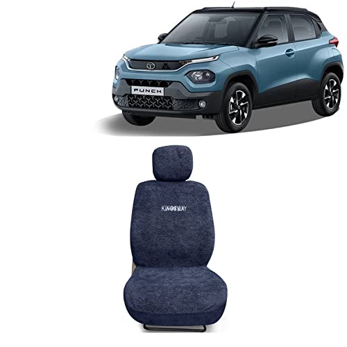 Kingsway® Punch Seat Cover for (Year 2021 Onwards) All Model, Towel Fabric Car Seat Covers Compatible with Tata Punch, Complete Set (Car Specific Front + Rear Seat Covers), Grey Color