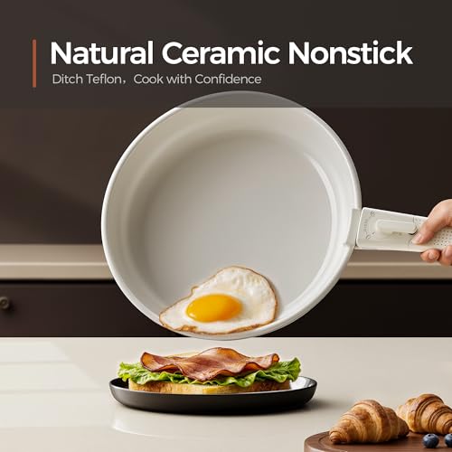 Image of 16PCS Pots and Pans Set Non Stick, Diamond-Titanium Ceramic Cookware Set & 3 Layer Stainless Steel with Detachable Handle, Induction Cookware, Non Toxic Oven /Dishwasher Safe, White