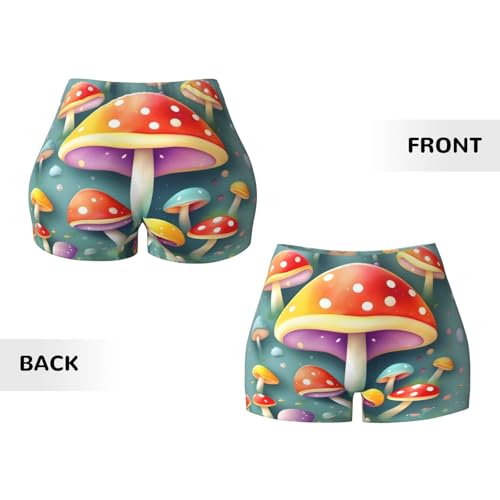 Cute Colored Mushrooms Pattern Sports Shorts, high Elastic Slim Fitness Pants, Suitable for Yoga/Leisure/Daily wear3