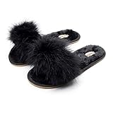 FAYUEKEY Fuzzy Slippers for Women Fluffy Furry House Bedroom Shoes (9, Black)