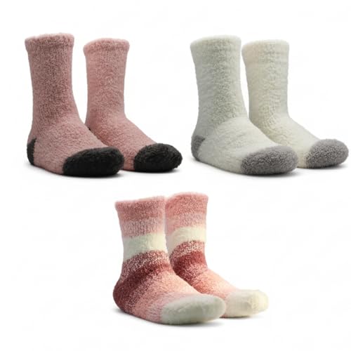 AAS AMZ Fuzzy Socks for Women - 3 Pack Pink White Black