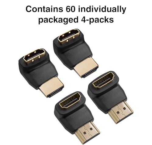 Image of HDMI 90 & 270 Degree, 240-Pack (60 4-Packs), Right Angle Adapters /Connectors, Supports HDMI 2.0b 4K 60hz HDR
