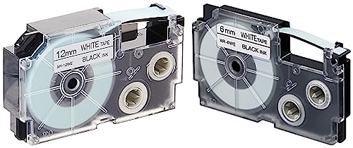 Image of Casio XR-12WE1 Label Printer Tape (Black and White) & Casio XR-6WE1 Label Printer Tape (Black and White)