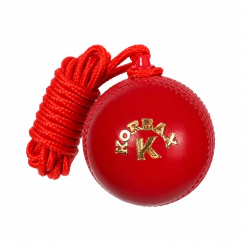 Image of Korbax Synethetic Hanging Practice Cricket Ball | Cricket Hanging Ball for Practice | Easy to Hang & Ideal for Indoor and Outdoor Batting and Heavy Training | Swing Ball for Adults Red,(Pack of 1)