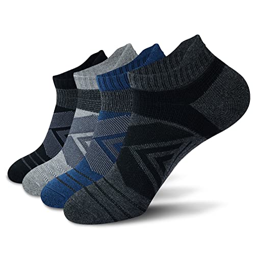 Men's Running Compression Socks 4 Pairs with Cotton Cushioned Achilles Tendonitis
