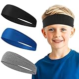 3 PCS Soccer Headbands for Boys, Soft Breathable Baseball Headbands, Cooling Headband, Football Headband for Running Tennis Basketball (Black Blue Gray)
