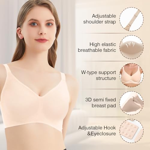 Image of Greoay Bras for Women Wireless Push Up Seamless Wire-Free Bras Full Support T-Shirt Bra V Neck Comfortable Adjustable Bra