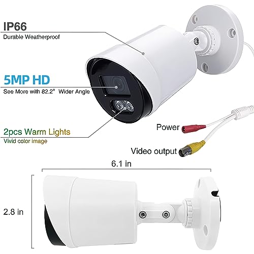 yoyomax 2-Pack 5MP HD Security Camera with Colorful Night Vision, 2560x1920 Resolution, Motion Detection Sensor, IP66 Weatherproof for Indoor and Outdoor Use, White