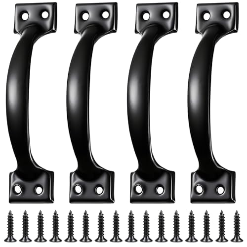BaBahuanhuan 4 Pcs Black Door Handles 98mm/3.86 Garden Gate Handles for Wooden Gates Outdoor Pull Handles for Doors Cabinets Furniture Home Garden Shed Door Handle Set with Screws