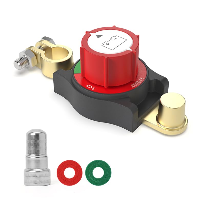 Battery Disconnect Switch 12V 24V 48V Waterproof Top Post Battery Cut Off Kill Switch Master for Car Truck RV Boat Marine ATV UTV Trailer Camper Vehicles Heavy Duty Power Shut Off