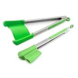 HeyMoly 1 Pack Creative Food Shovel 2 In 1, Food Grade Multi Functional Non Stick Silicone Tong Spatula for Baking, Cooking, and Mixing High Heat Resistant Non Stick Safe BPA-Free (Green 12inch)