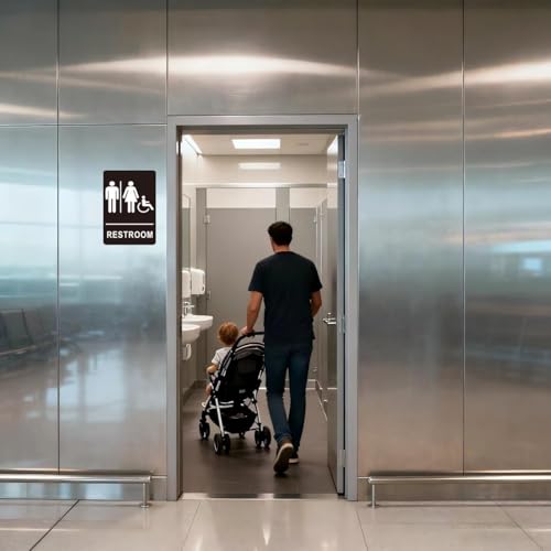 Image of (2 Pack) Restroom Signs - Acrylic Restroom Sign for Business with Strong Self-Adhesive, Bathroom Door Signs for Home Office or Wall, Waterproof and Easy to Install (9 x 6 Inches Men /Women)