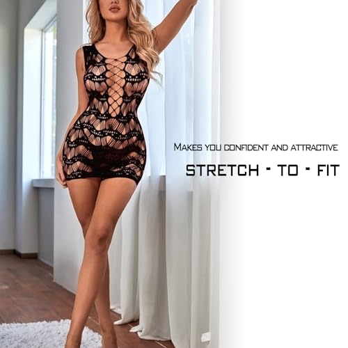 Famstar Sexy Lingerie for Women Naughty Fishnet Lingerie Set Bodysuit Outfits Teddy Babydoll Erotic Mesh Women’s Outfits Black