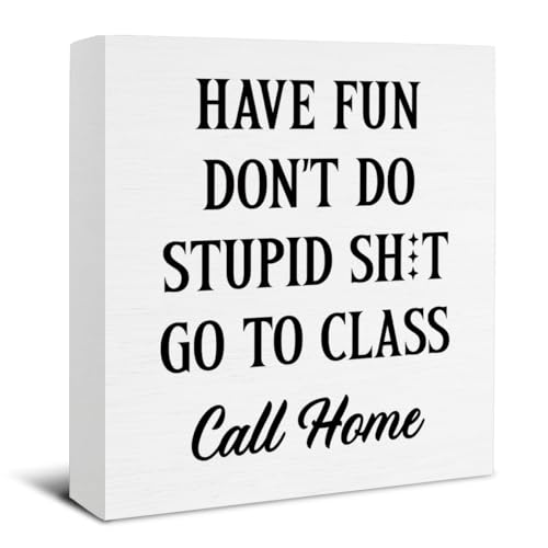 Dorm Room Decor for Guys - Funny Desk Accessories - Go to Class Call Home Wooden Sign Home Bedroom College Dorm Decor - 5 x 5 Inches