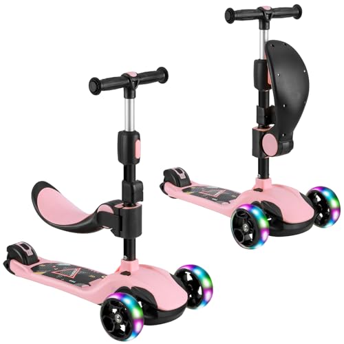 Kinderroller Roller Kinder mit LED-Rädern Kinder Scooter mit Stufenlos Einstellbar Faltbarer Kinderroller ab 3 Jahren Rosa