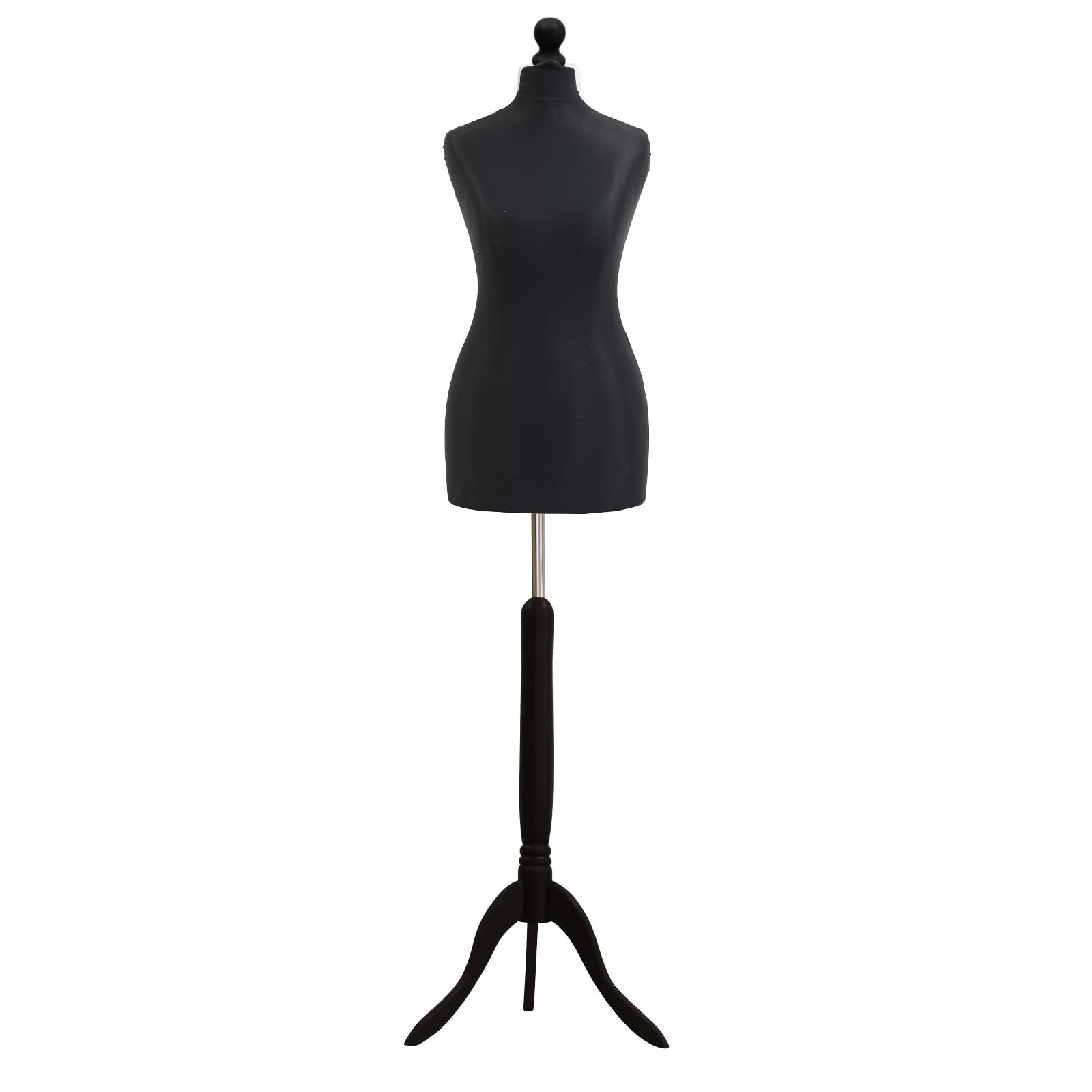 Display Guru Female Tailors Dummy Mannequin, Ideal for Dressmakers, Fashion Students, Shop Display, Black Torso Bust With Black Wood Tripod Stand (UK Size 16/18)