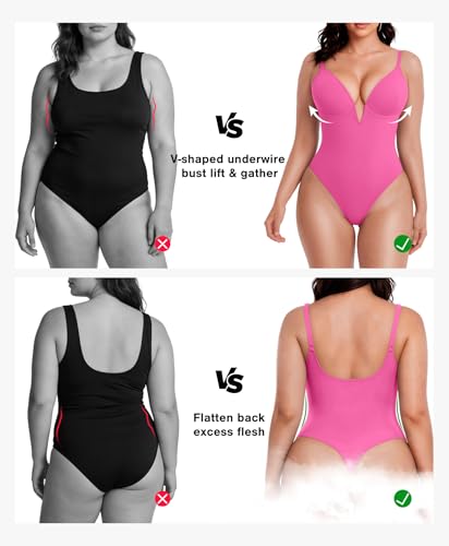 Image of Popilush Shapewear Bodysuits for Women - Tummy Control Body Suits for Womens Deep V Corset Tops Thong Concert Outfits