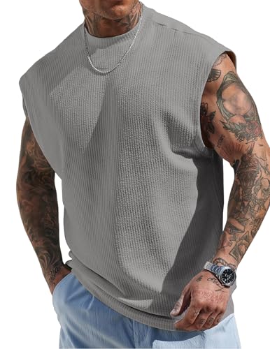 JMIERR Tank Top Herren Textur ärmellose Baggy T-Shirts Workout Muskel Unterhemd Oversize Fit Streetwears Grau XL