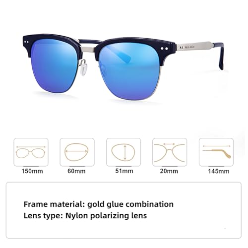 Image of Metal Polarized Sunglasses Men Semi Rimless Frame Wayfarer Sun Glasses Horn Rimmed Shades Driving UV Blocking