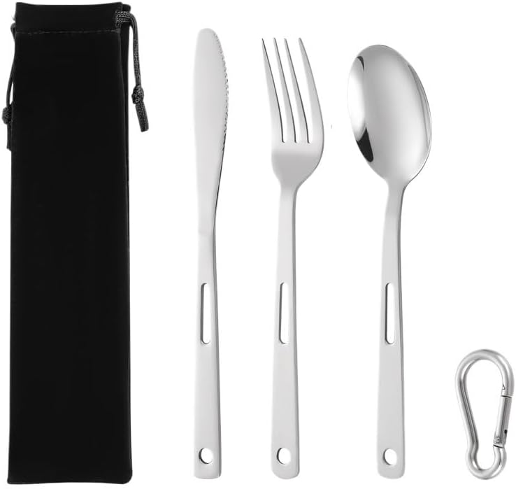 Flatware Silverware Set, 3 Piece Set Of Stainless Steel Portable Tableware, Knife, Fork And Spoon, Outdoor Camping Gift, Student Cloth Bag Tableware Set, Tableware Cutlery Set(8Set)