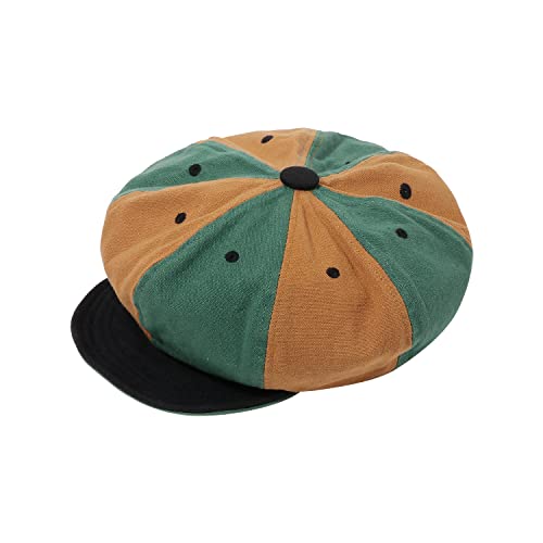 Croogo Men's 8 Panel Flat Cap Newsboy Cap Ivy Cabbie Hat Driving Hats 8 Piece Peaky Herringbone Gatsby Hats,GreenKhaki-WBL1