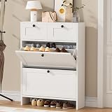 VOWNER Scarpiera Slim: Organizzazione Perfetta per Ingresso con 2 Cassetti Regolabili e Pannello di Appoggio - Scarpiera di Grande Capacità per Casa e Appartamento
