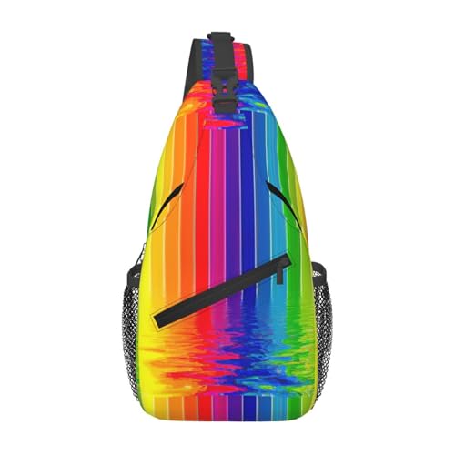 Rainbow Striped Stylish Men'S Messenger Bag - Durable Polyester, Huge Capacity & Adjustable Strap